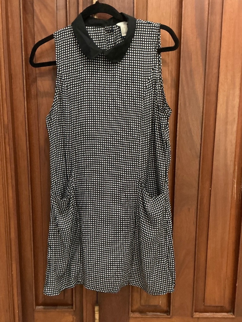 Forever 21: Black & White Geometric Checked Collared Dress with Pockets